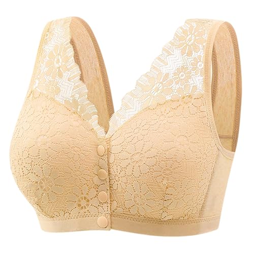 Seamless Push Up Bras Front Buckle Lift Bra Women Lace Plus-Size Mother's Middle-Age Old-Age Full Coverage Brassiere Beige