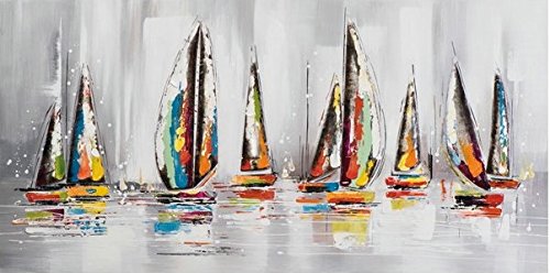 Tableau Panoramique Régate Voiliers. Peinture sur Toile. 60X120 cm. Peint à la Main. Effets au Couteau. Déco Moderne et contemporaine Cover