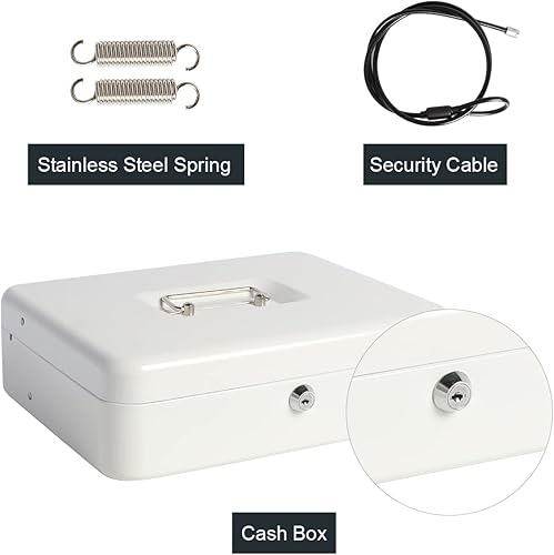 Miniatura 3 de Caja de efectivo con cerradura de llave,Caja de metal duradera con bandeja de dinero,Caja de seguridad de almacenamiento seguro con cable de