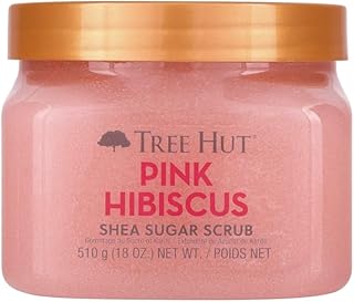 Tree Hut Pink Hibiscus Shea Sugar Scrub, Exfoliating, Hydrating & Moisturizing Body Scrub with Shea Butter & Nourishing Essential Oils, Smooth & Soften Skin, 18 oz