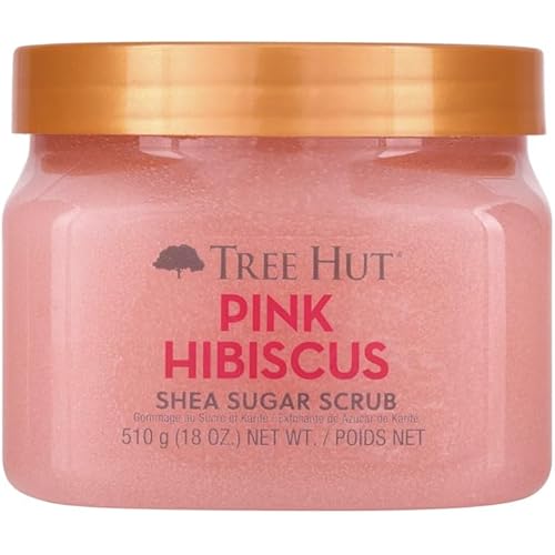Tree Hut Pink Hibiscus Shea Sugar Scrub, Exfoliating, Hydrating & Moisturizing Body Scrub with Shea Butter & Nourishing Essential Oils, Smooth & Soften Skin, 18 oz