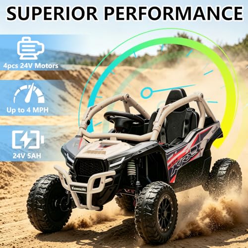 Image of NEWQIDA Licensed Kawasaki 24V Ride on Toys for Kids 3-6 Ride on UTV, Khaki
