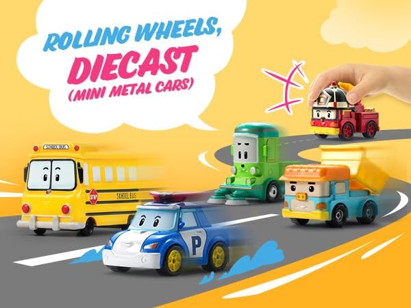 Miniatura 4 de Robocar Poli Roy - Juguete fundido a presión - Colección de figuras de héroe de camiones de bomberos Educación STEM, vehículo de rescate de juego