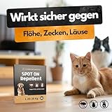 Spot On Repellent - 3 Tuben - Gegen Flöhe, Zecken, Läuse - Für Katzen und Hunde - Zum direkten Auftragen auf die Haut - Zeckenschutz Katze - Zeckenschutz Hund - Zeckenmittel (L (20-30 KG))