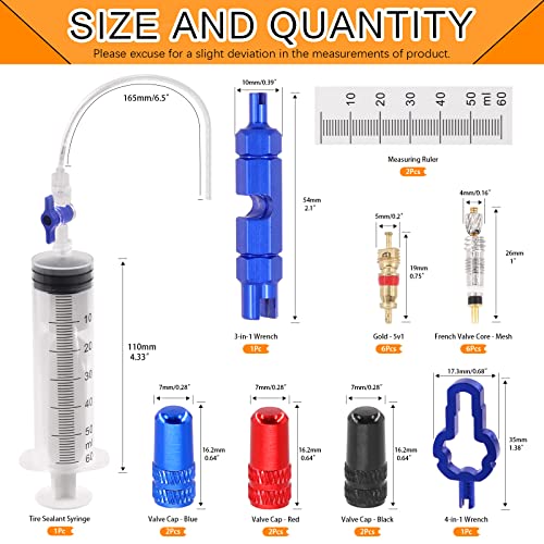Image of 23Pcs Cycling Syringe Tire Sealant Injector Syringe Kit Includes Presta Valve Cores, Bicycle Valve Core Removal Tool, Valve Caps for Bicycle Repair