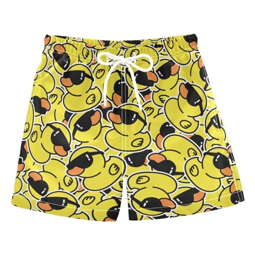 JHKKU Boys Swim Trunks Rubber Duck with Sunglasses Bathing Suits Swim Board Shorts Swimsuit with Mesh Lining 6 Years