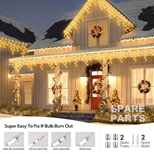 200 Christmas Icicle Lights, Warm White Clear Bulbs with 23FT Long White Wire, Professional Grade String Lights for Indoor & Outdoor,Xmas,Party, Patio, Courtyard, Window, Fence, Trees Decor - Image 3