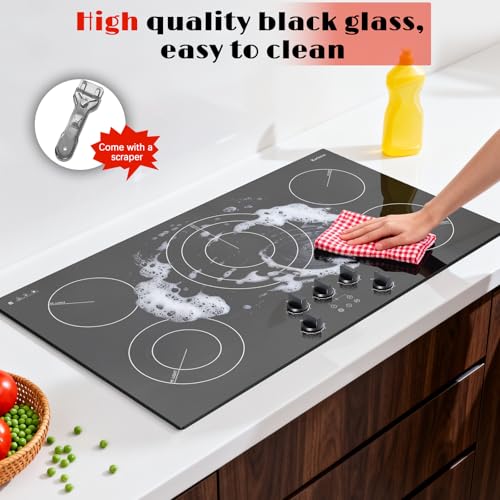 Image of Karinear 36 inch Electric Cooktop, 5 Burner Radiant Ceramic Cooktop,Drop-in