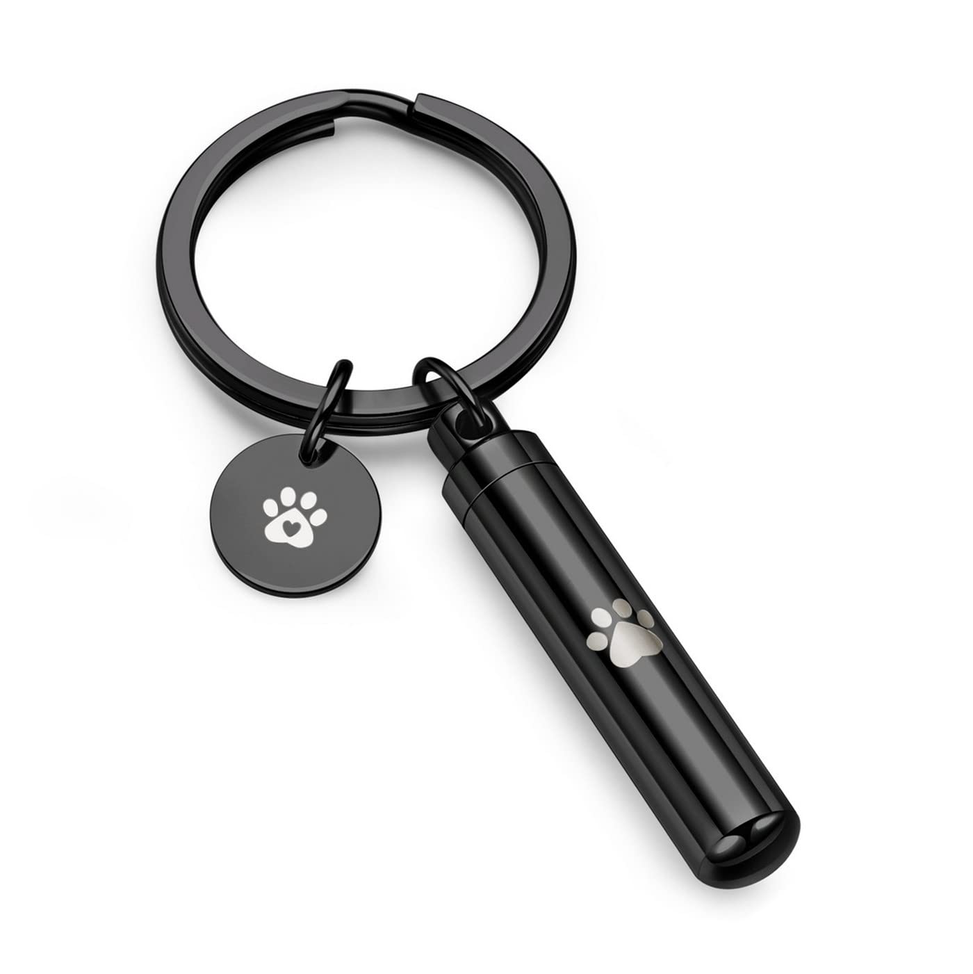 PiercingJak Personlaized Engraved Cremation Jewellery Urn Keyring for Ashes Stainless Steel Pet Dog Paw Print Cylinder Bottle Urn Keychain Memorial Ashes Keepsake Cremation Keyrings