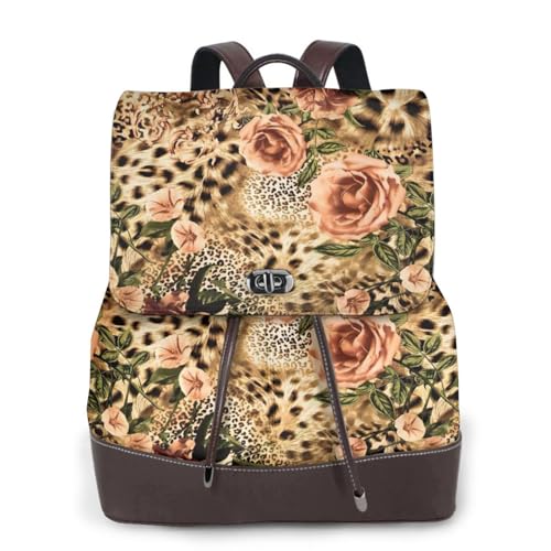 Sac à dos en cuir imprimé léopard EdWal noir pour femme multifonction