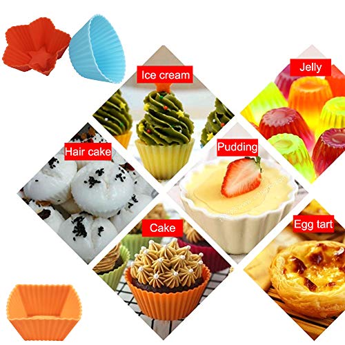 30 Packs Silicone Cupcake Mold, Sonku Resuable Non-Stick Silicone Baking Baking Cup Liners For Making Cups Cake,Jelly,Egg,Chocolate,Pudding And More-Round,Star,Heart,Rose,Square,Rectangle(5 Colors） #TOP6