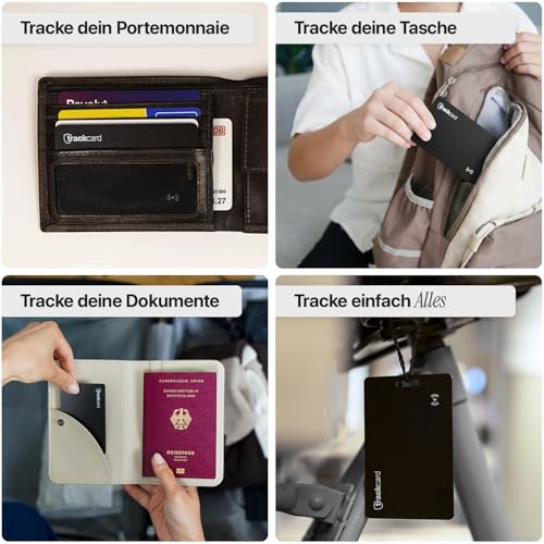 TRACKCARD Tarjeta Air Tag en formato de tarjeta para billetera | Recargable, inteligente e impermeable | Compatible con Apple ¿Dónde está? (iOS) Bluetooth Tracker tarjeta para cartera, pasaporte