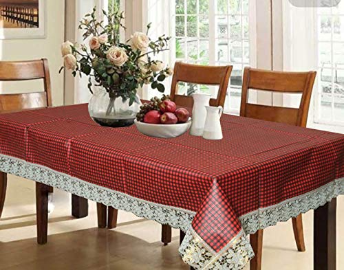 Image of Kuber Industries Polyvinyl Chloride(PVC) Small Check Print Rectangular Dining Table Cover 6 Seater|Exclusive Table Cloth|Table Sheet for Dining,Party,Events|Waterproof Table Protector 90X60(Red)
