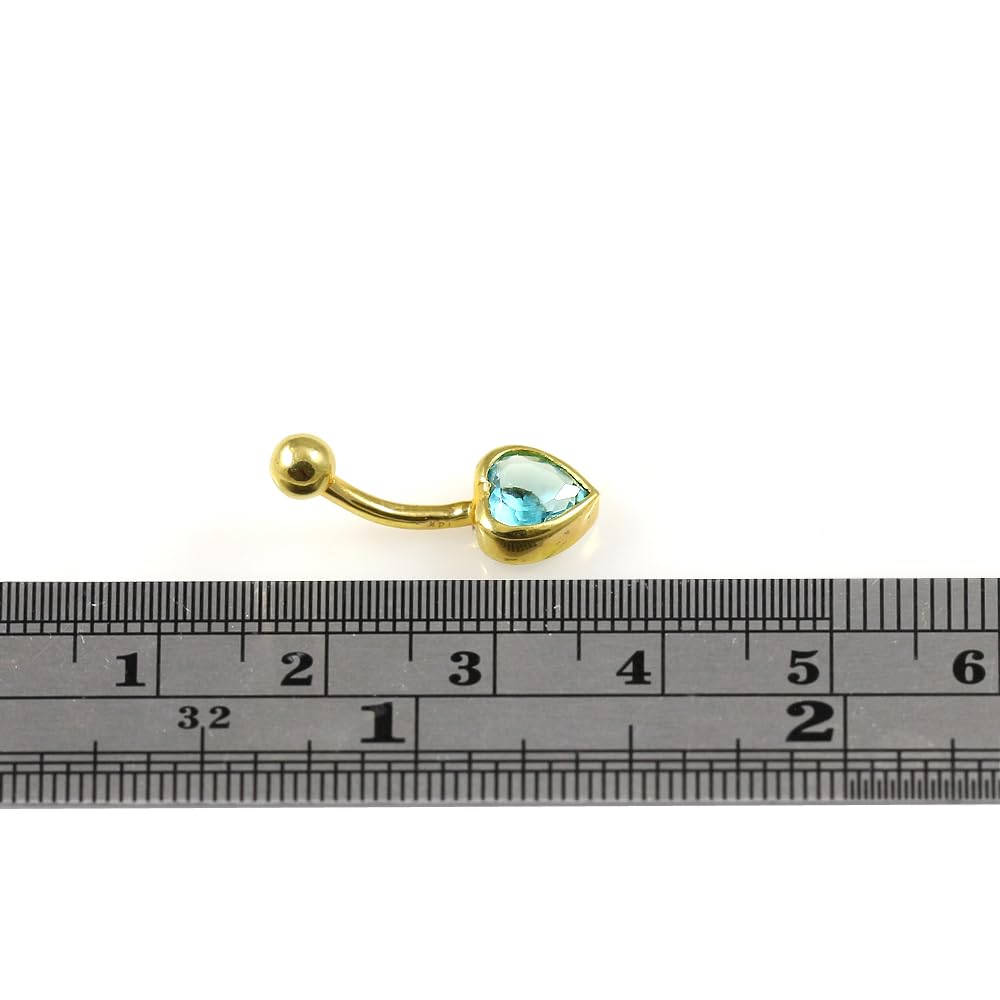 Monster Piercing Piercing de ombligo de oro amarillo macizo de 14 quilates, 6 mm, con forma de corazón de aguamarina de 6 mm