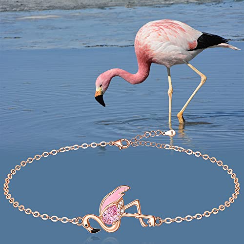 Flamingo Bracelet Flamingo Bracelets for Women Sterling Silver Rose Gold Plated Summer Pink Flamingos Jewelry for Mom Daughter4