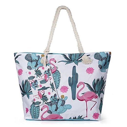 Diealles Bolsa de Playa de Lona Mujer Grande, Bolsa de Playa Grande con Cremallera para Mujeres y Niñas - Style1