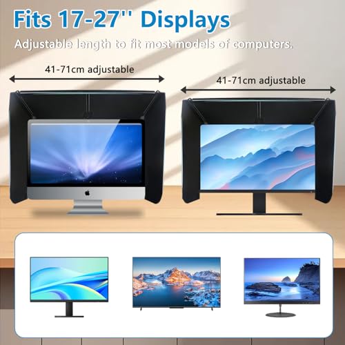 Monitorhauben Sonnenschutz, Desktop Bildschirmhaube für 17-27\ Bildschirme, 41-71CM Einstellbar, Faltbar Bildschirm Monitor Sonnenblende for Universalmonitore