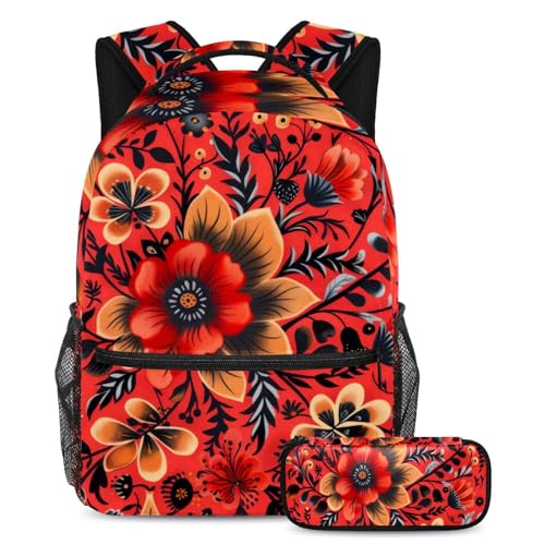 Sac à dos solide fleurs rouges évite le désordre scolaire pour collégien et lycéen