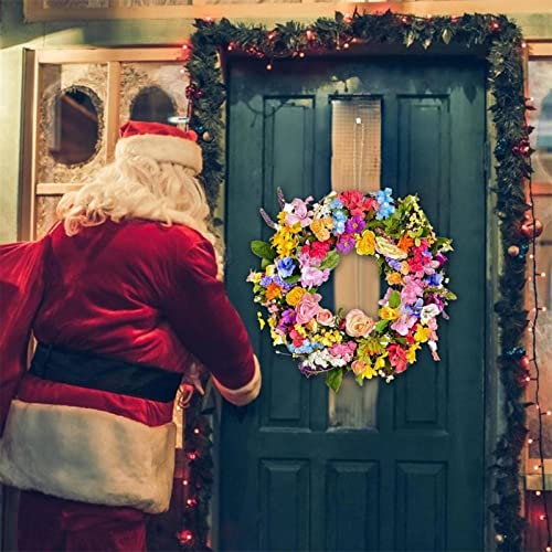 Mbeta Artificial Hydrangea Wreath, Front Door Spring Rainbow Flowers Garland Decors, Colorful Wreath For Front Door, Garden Decoration Wreath, Beautiful Wreath For Indoor And Outdoor 13.78In #TOP4