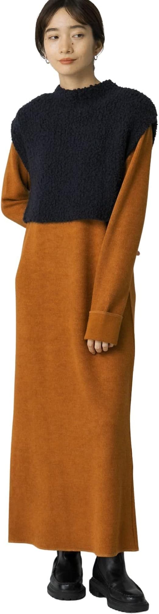 Amazon Co Jp ケービーエフ ワンピース ドレス ニットsetカットソーワンピース レディース Kb17 26v300 Brown One 服 ファッション小物