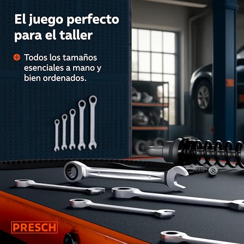 Miniatura 7 de Presch Llaves Fijas Con Carraca 5 Uds 8, 10, 13, 17, 19mm Con Bolsa - Ángulo De Retorno Mínimo 4 , 90 Dientes - Juego Llaves Carraca Duraderas Fabricados Con Precisión
