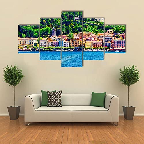 Tableau décoration murale lac de Côme et Bellagio toile 5 parties maison