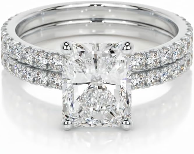 925 Sterling Silver/10K/14K/18K Real Gold 1.51 carat(ctw) Emerald-Cut Lab-Grown Diamond/Moissanite Personalized Wedding Engagement Ring Set Wedding Ring Set Customized for Women