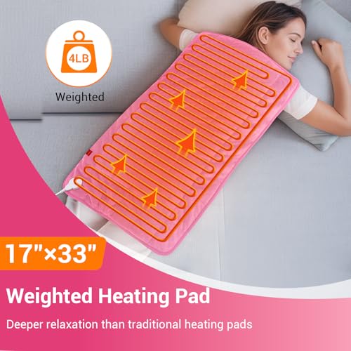 Image of Comfytemp Weighted Heating Pad 17 inchx33 inch for Full Back & Leg, Extra Large Electric Heat Pad, Birthday Days Gifts for Mom Women Men Dad, Full Body Heated Pad with Ceramic Bead Filling, Pink