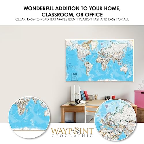 Waypoint Geographic Contemporary Series World Wall Map, Laminated World Map Poster, Educational Wall Art For Home, Classroom, Or Office, Unique Gifts, 61” X 38” #TOP6