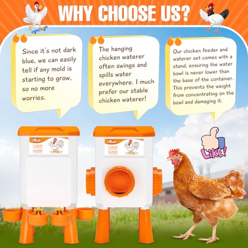 Chicken Feeder and Waterer Set, Chicken Coop Accessories, 3.1 Gallon/24.2 Pounds, Automatic Chick Feeder and Waterer Set No Waste - Image 6