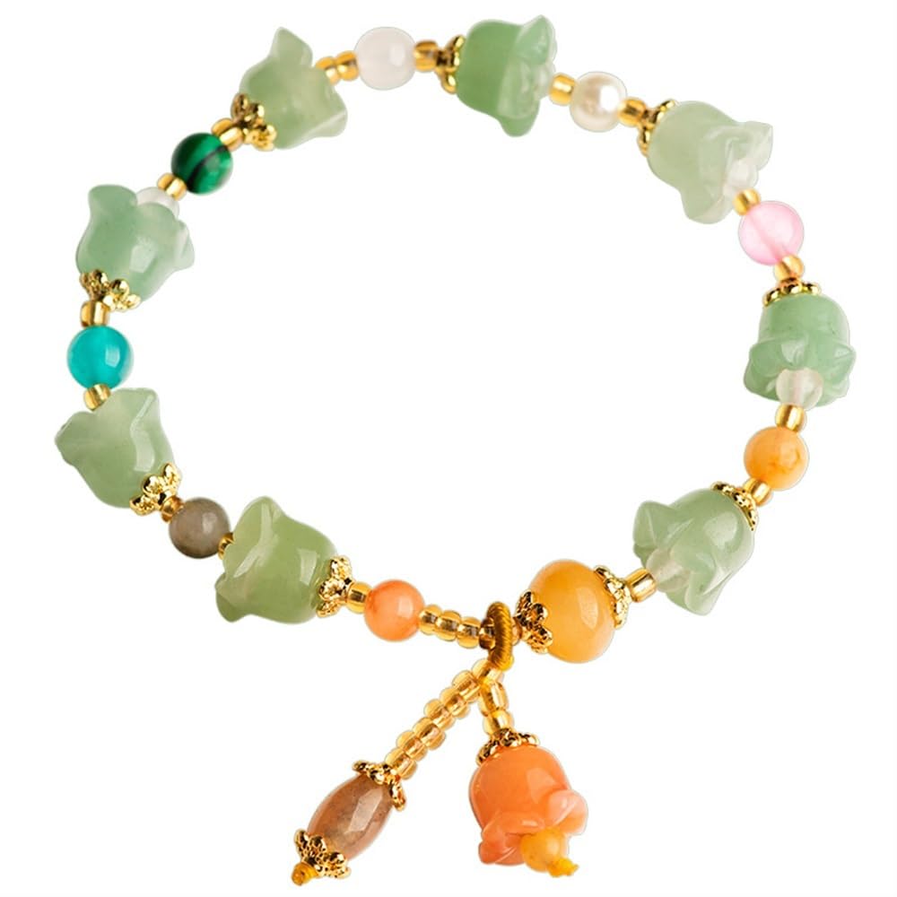 Bracelet en jade vert pour femme extensible pour éviter les ruptures avec charm lotus