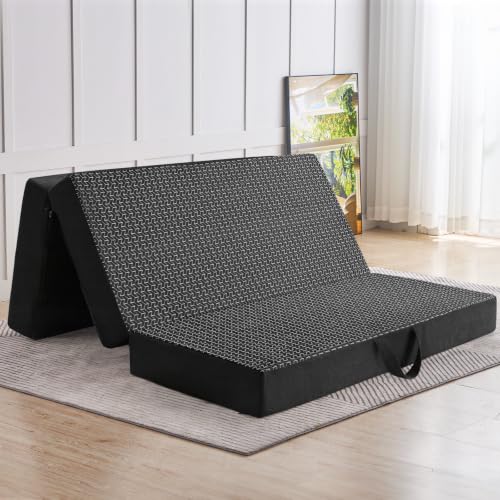 Image of Foldable Mattress Queen Size, 6 inch Trifold Mattress Futon Murphy Bed,Black