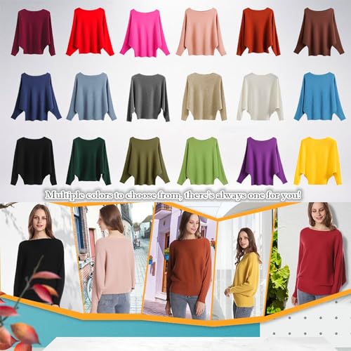Image of FULIER Women Oversized Boat Neck Batwing Sleeves Dolman Knitted Sweaters Lightweight Pullovers Tops One Size
