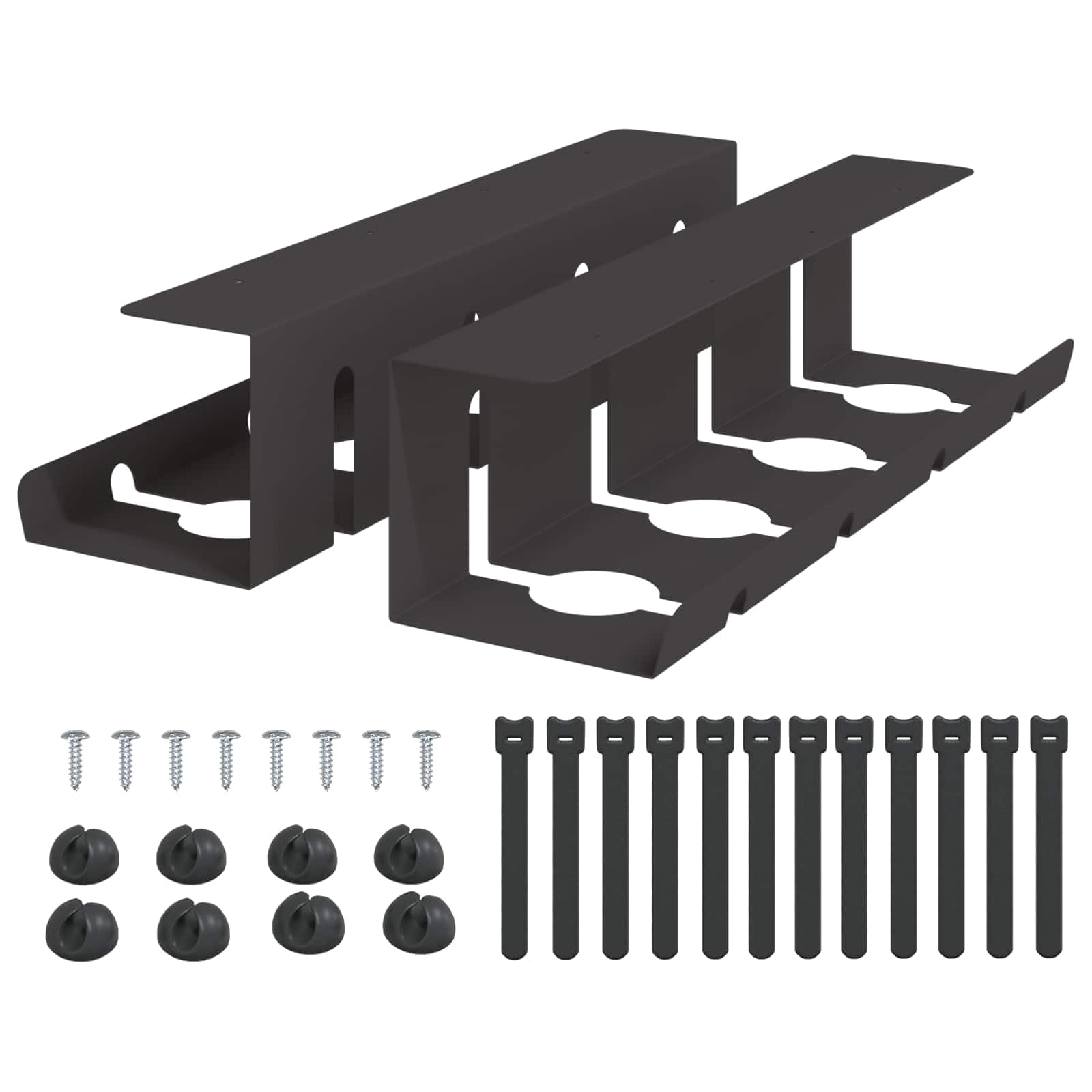 2er Set Kabelmanagement Unter Tisch, Kabelkanal für Schreibtisch aus pulverbeschichtetem Stahl, Schwarz, 43x12x10cm Kabelsortierer