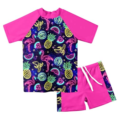 Image of Lovekider Girls Swimsuits Two Piece Rash Guard Set Short Sleeve Bathing Suit Liner Swimwear with Sun Protection 3-12T