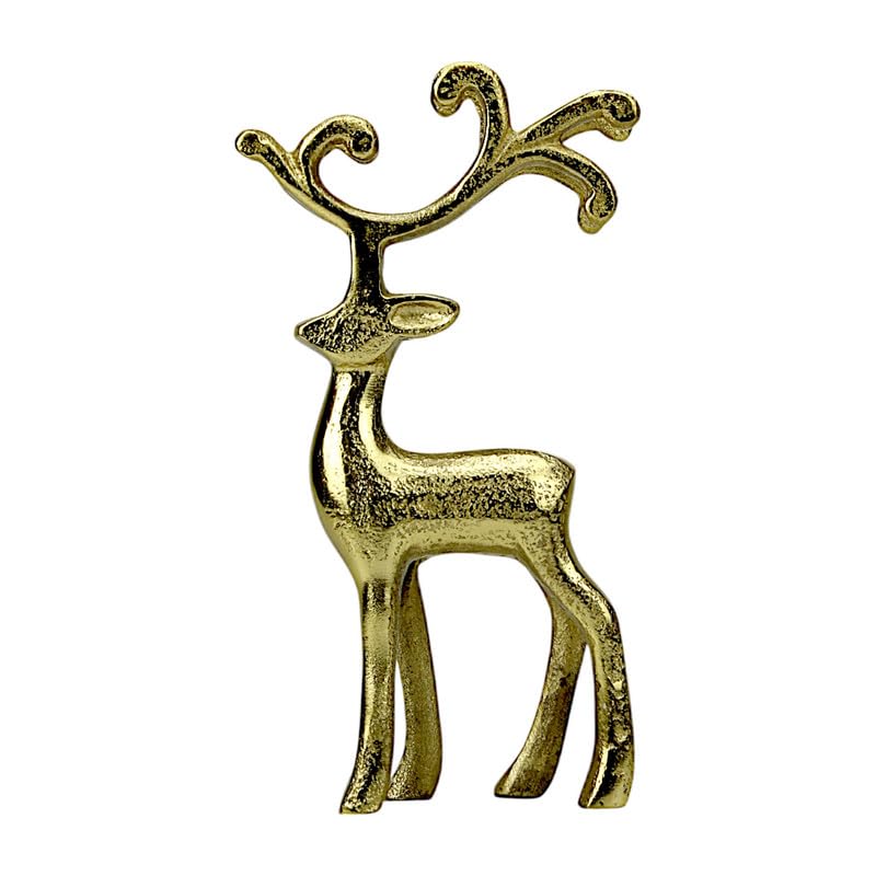 Image of Shiny Gold Metal Reindeer Figurine for Home Decor, Elegant Standing Deer Statue for Living Room, Tabletop Showpiece, Decorative Ornament for Office & Home Interior, Size: 26 cm Height