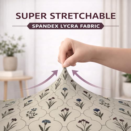 Image of STITCHNEST 'Contour Fit Series' Stretchable Printed Wooden Sofa Cover (Pack of 2) - Elastic Wooden Chair Cover | Wooden Sofa Seat Cover | Size - 20-21 x 20-21 x 3-5 in