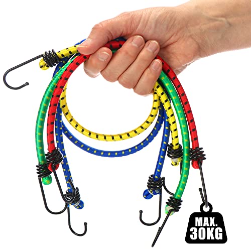 com-four® 10x Spanngummi mit Haken Expander Set – extra Starke Gepäckspanner, 4 Verschiedene Längen – ideal für Auto, Fahrrad, Camping – Expanderseil mit Metallhaken belastbar bis 30 kg