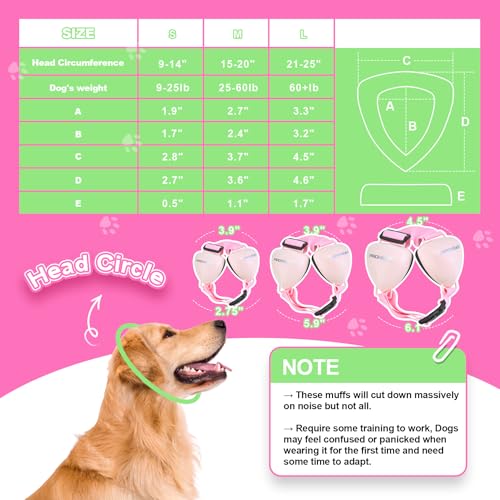 Image of PROHEAR Ungrade GEL Pads Dog Ear Muffs Hearing Protection for Dogs, NRR 28dB for Thunder, Hunting, Tourism,Medium - Pink