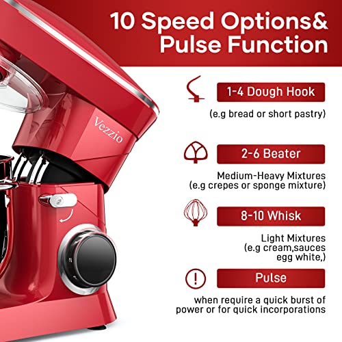 Küchenmaschine Knetmaschine Vezzio 1500W Reduzierte Geräusche Knetmaschine mit Rührbesen 10 Geschwindigkeit 8.5L… – Bild 5