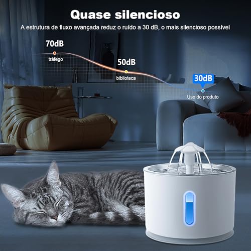 Fonte de Água Para Gatos De 2.4L Com Filtro Fonte De Água Elétrica Para Animais De Estimação, Fonte