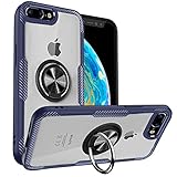 MOVOYEE Clear Case for iPhone 8 Plus, Magnetic Kickstand Ring Holder Design, Slim Hard Plastic Back, Full Protective Cover, Compatible with iPhone 7 Plus, Clear Blue