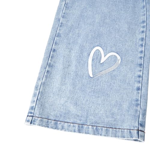 Jeans for Girls, Vintage High Waist Heart Print Wide Leg Loose Fit Denim Pants with Pocket, Cute Casual Trousers4