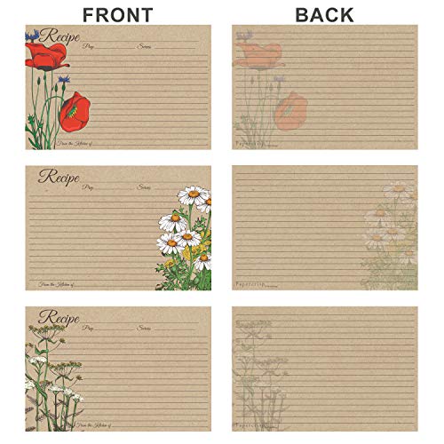 60 Pack 4X6 Double Sided Recipe Cards | Blank Vintage Retro Kraft Flower Garden | Large Easy-Write Card Stock | Wedding Bridal Shower Gift #TOP2