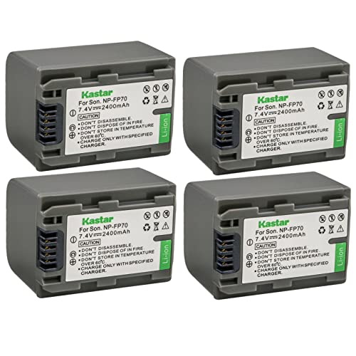 Kastar 4-Pack NP-FP70 / NP-FP71 Battery Replacement for Sony NP-FP30, NP-FP50 NP-FP51, NP-FP60, NP-FP70 NP-FP71, NP-FP90 NP-FP91 Battery, BC-TRP/TRH/TRV, BC-VH1, AC-VQH10 Charger