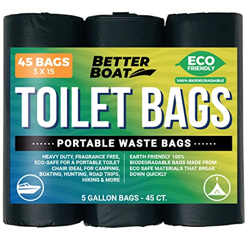 45 Portable Toilet Bags for Camping Boating Outdoors & Car 3 Rolls of 15 Compost Waste Potty Bags for Portable Toilet - Liner for 5 Gallon Bucket Toilet Seat Kit or Camp Emergency 5 Gal Toilet Bucket