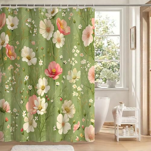 Rideau de douche imperméable avec ourlet lesté et 12 crochets