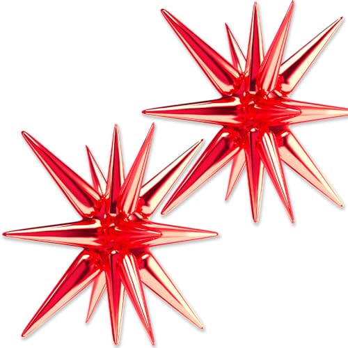 Image of PartyWoo Red Star Spike Balloons 2pcs Explosion Foil Mylar Balloons | 42 Inch for Graduation Birthday Baby Shower Engagement Wedding Anniversary Retirement Bachelorette Party Decorations