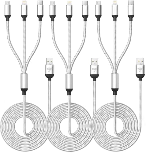 Aioneus Multi Charging Cable, (3Pack 4FT) Multi USB Charger Cable 3 in 1 Universal Nylon Multiple Charging Cord with Type-C/Micro USB Connectors for Most Phones & Tablets