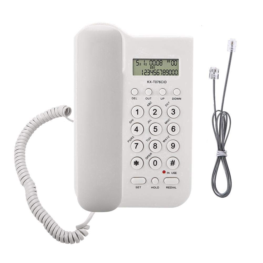 Teléfono con cable, cable con cable, teléfono fijo de escritorio, teléfono de pared con pantalla de llamadas, cable elástico para el hogar, oficina y hotel, (blanco)